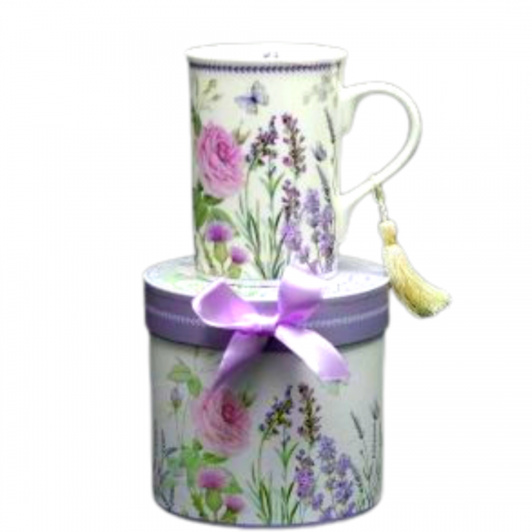 Straight sided lavender and rose mug
