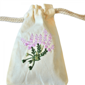 Embroidered lavender muslin sachet