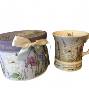 Boxed flared lavender and rose teacup