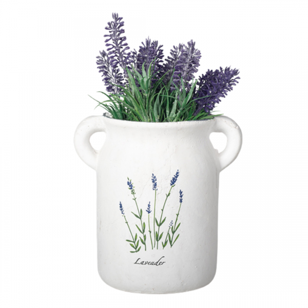 Matte white ceramic milk jug with lavender sprigs